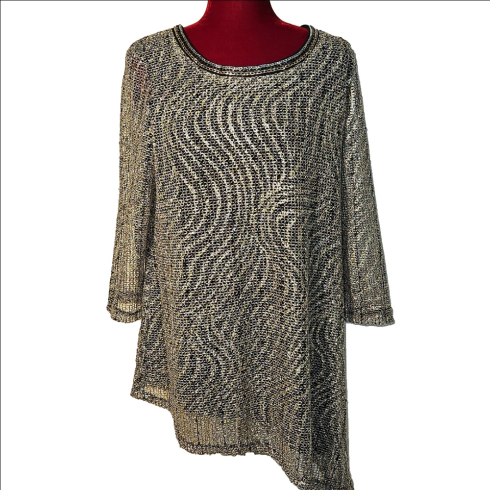 Chic Black, Gold & Silver/Gray Top Size Large